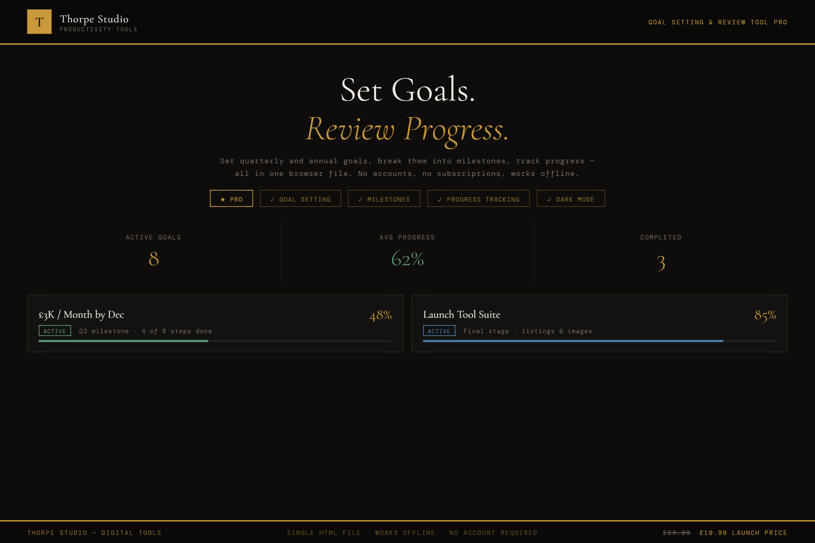 Project and Task Manager tool showing dark mode interface with kanban board, task list, and project categories